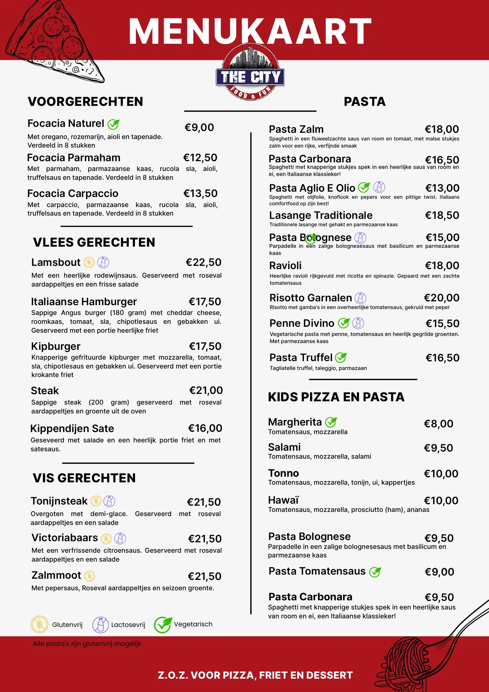 Menukaart Italiaans restaurant The City pagina 1