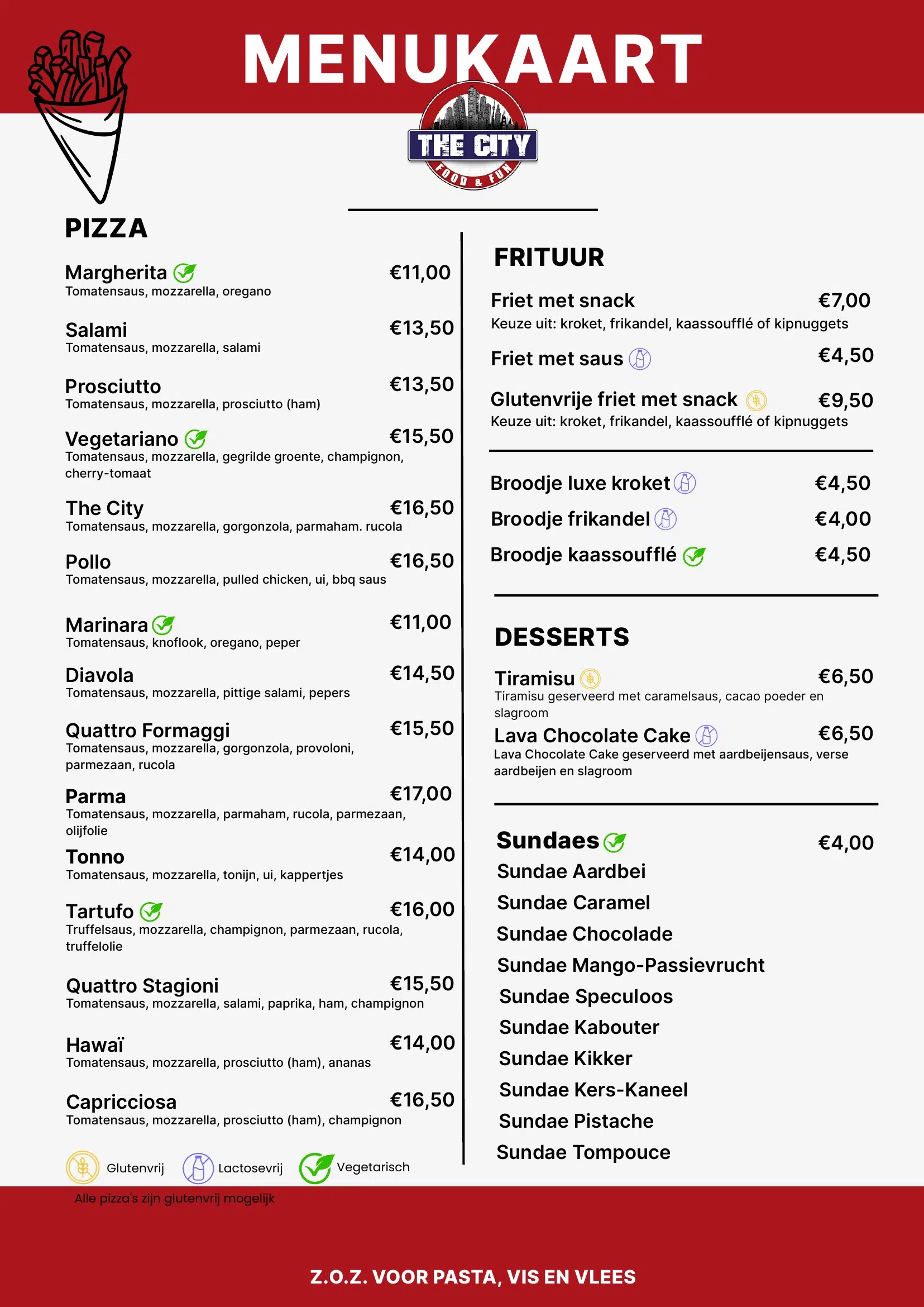 Menukaart Italiaans restaurant The City pagina 2