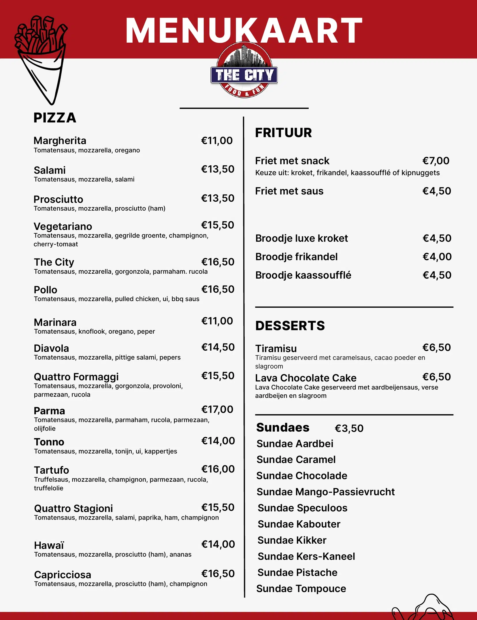 Menukaart Italiaans restaurant The City pagina 2